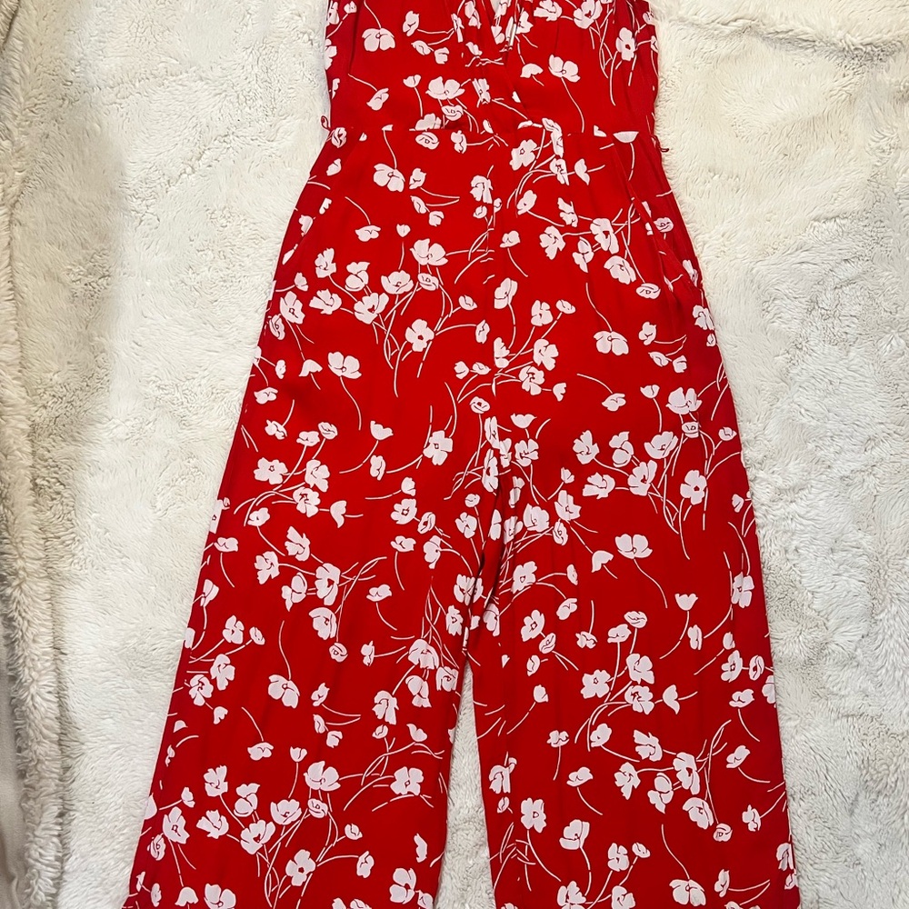 Anthropologie Red Floral Jumpsuit